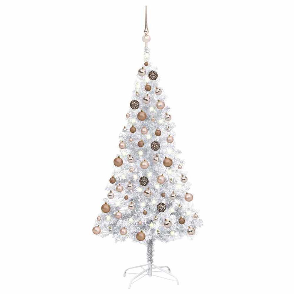Künstlicher Weihnachtsbaum Beleuchtung & Kugeln Silber 150 cm