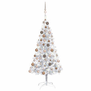 Künstlicher Weihnachtsbaum Beleuchtung & Kugeln Silber 150 cm