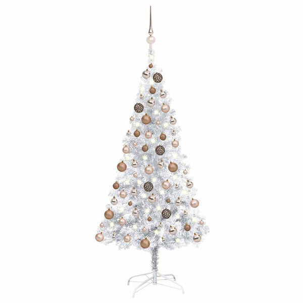 Künstlicher Weihnachtsbaum Beleuchtung & Kugeln Silber 150 cm