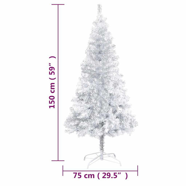 Künstlicher Weihnachtsbaum Beleuchtung & Kugeln Silber 150 cm