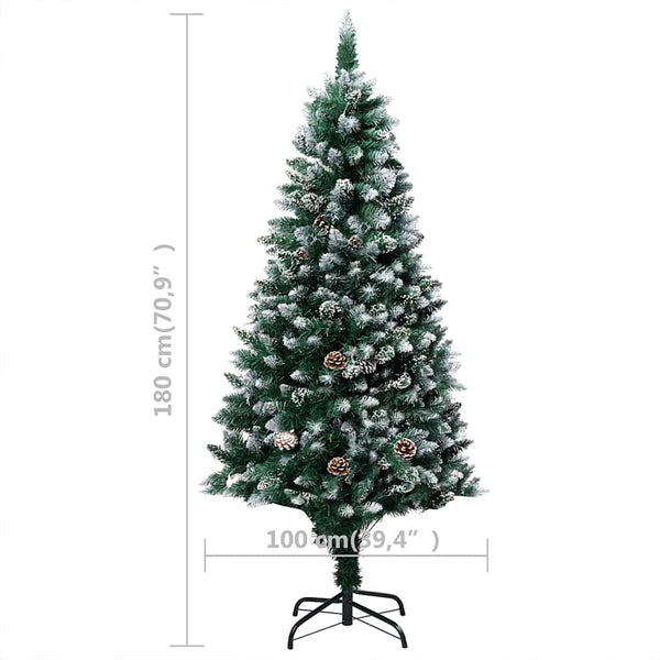 Künstlicher Weihnachtsbaum mit LEDs Kugeln Zapfen 180 cm