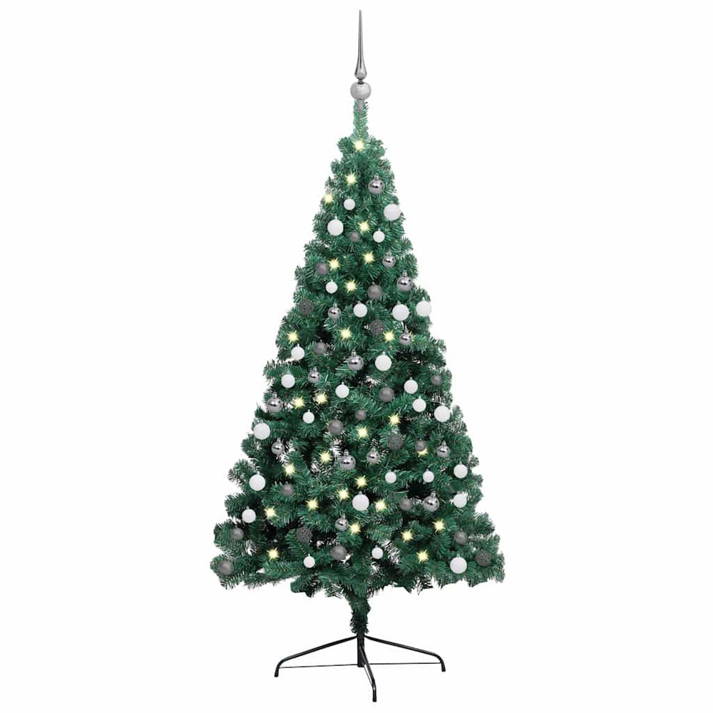 Künstlicher Halb-Weihnachtsbaum Beleuchtung Kugeln Grün 120 cm