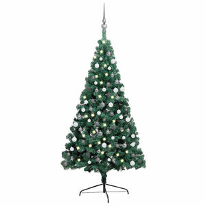Künstlicher Halb-Weihnachtsbaum Beleuchtung Kugeln Grün 120 cm