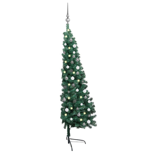 Künstlicher Halb-Weihnachtsbaum Beleuchtung Kugeln Grün 120 cm