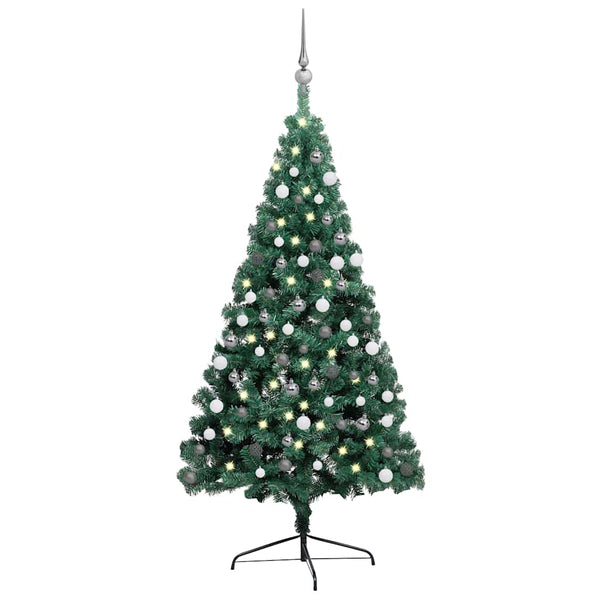 Künstlicher Halb-Weihnachtsbaum Beleuchtung Kugeln Grün 210 cm