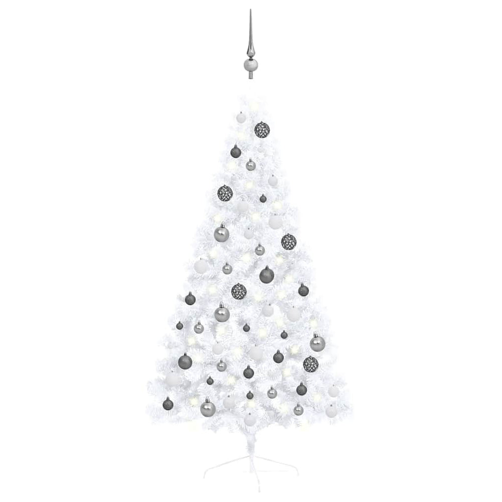 Künstlicher Halb-Weihnachtsbaum Beleuchtung Kugeln Weiß 150 cm
