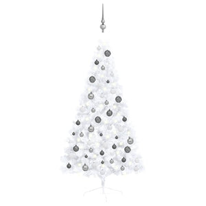 Künstlicher Halb-Weihnachtsbaum Beleuchtung Kugeln Weiß 150 cm