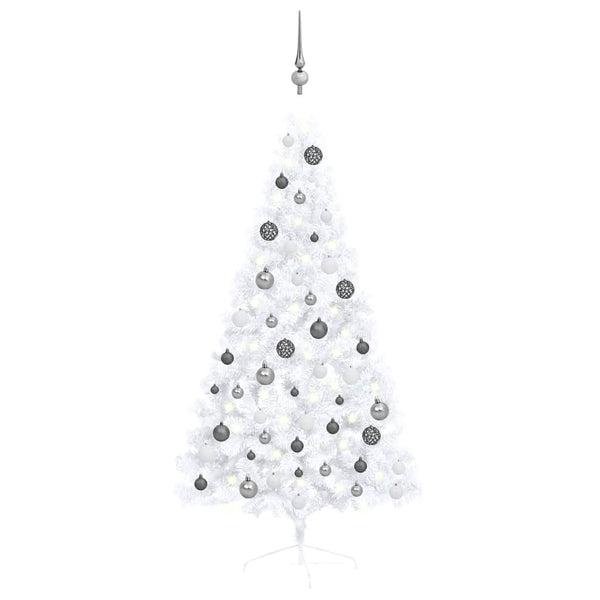 Künstlicher Halb-Weihnachtsbaum Beleuchtung Kugeln Weiß 150 cm