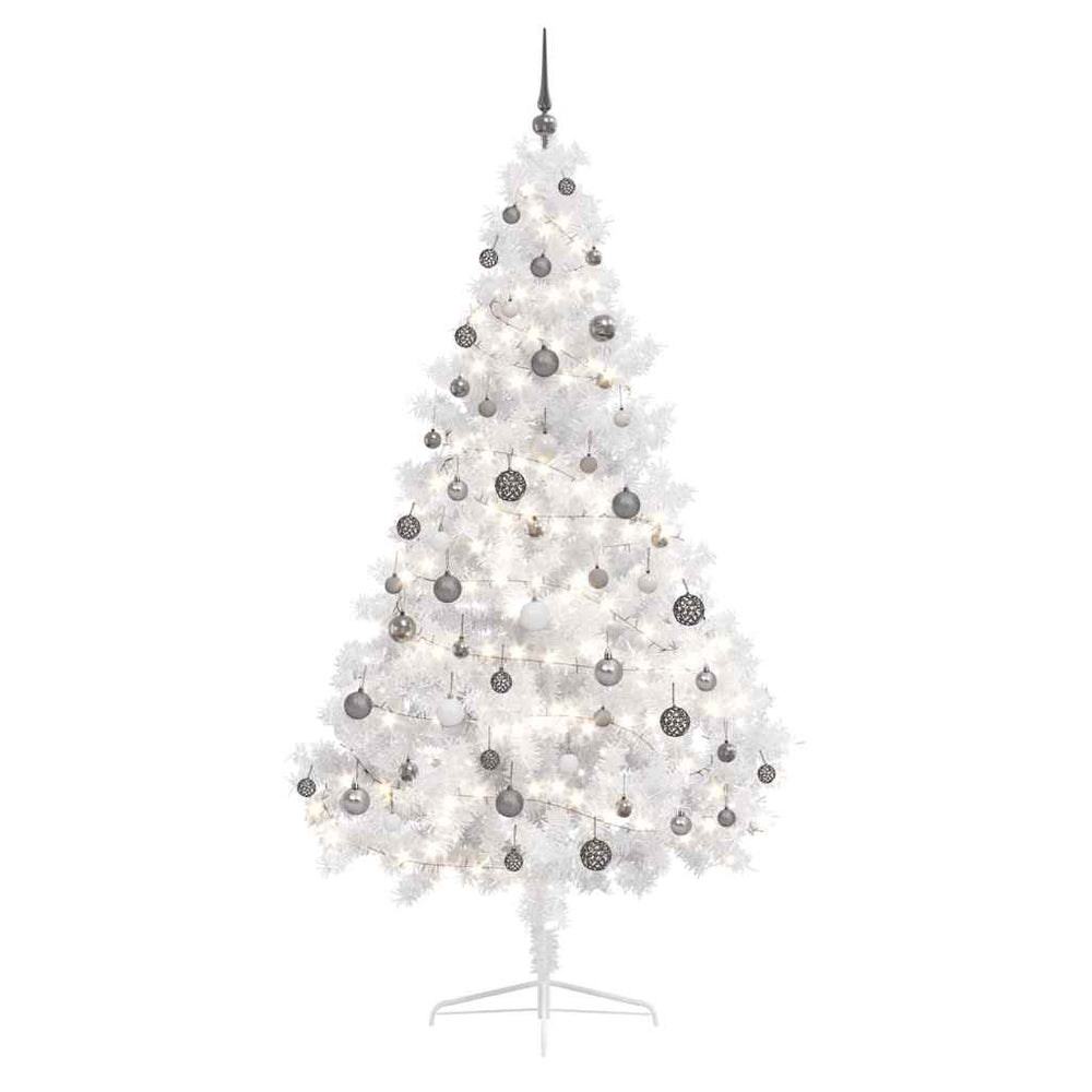 Künstlicher Halb-Weihnachtsbaum Beleuchtung Kugeln Weiß 180 cm