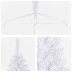 Künstlicher Halb-Weihnachtsbaum Beleuchtung Kugeln Weiß 210 cm