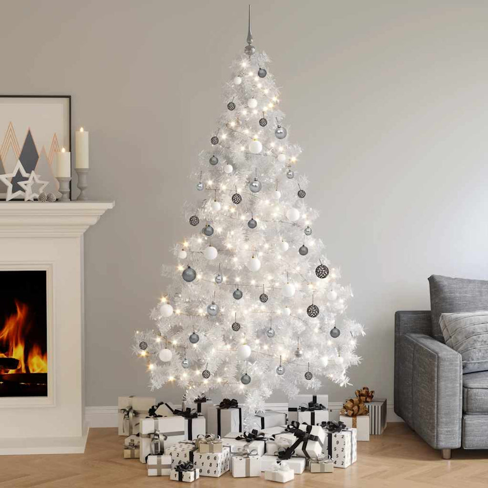Künstlicher Halb-Weihnachtsbaum Beleuchtung Kugeln Weiß 210 cm