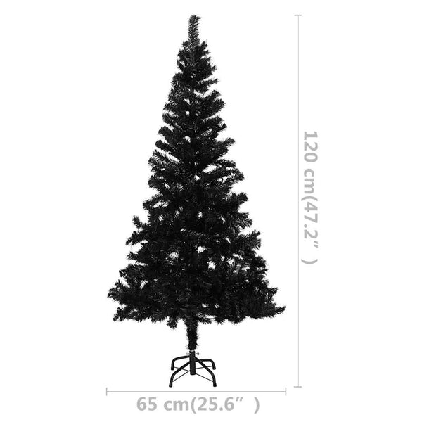 Künstlicher Weihnachtsbaum Beleuchtung & Kugeln Schwarz 120 cm