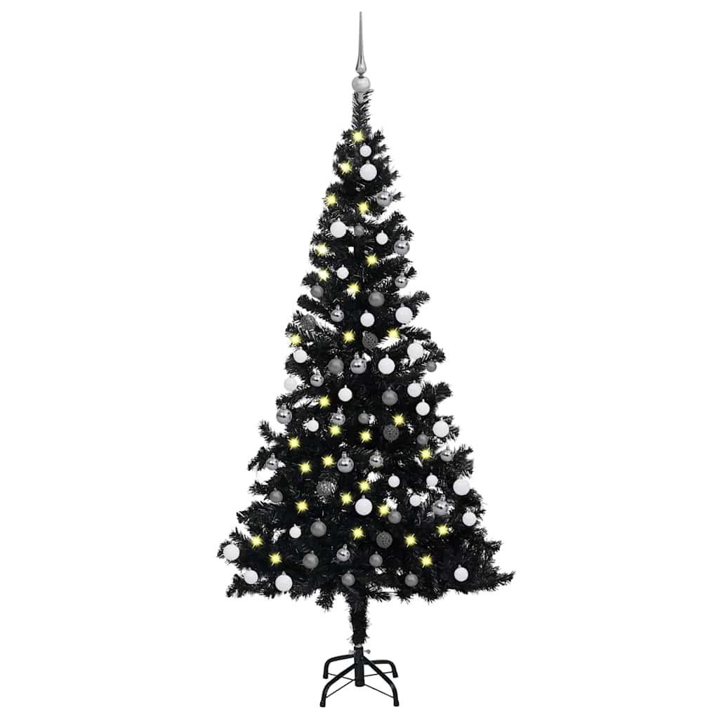 vidaXL Sapin de Noël Artificiel Lumineux et Boules Noir 180 cm