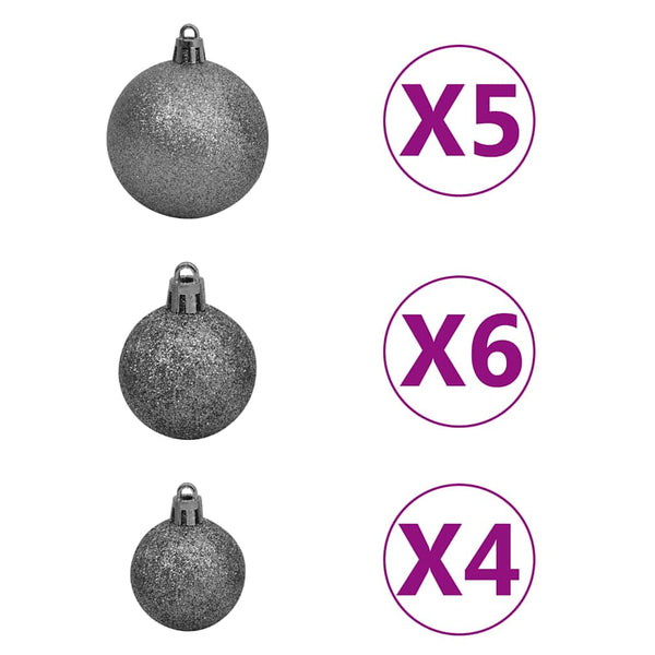 vidaXL Sapin de Noël Artificiel Lumineux et Boules Noir 180 cm
