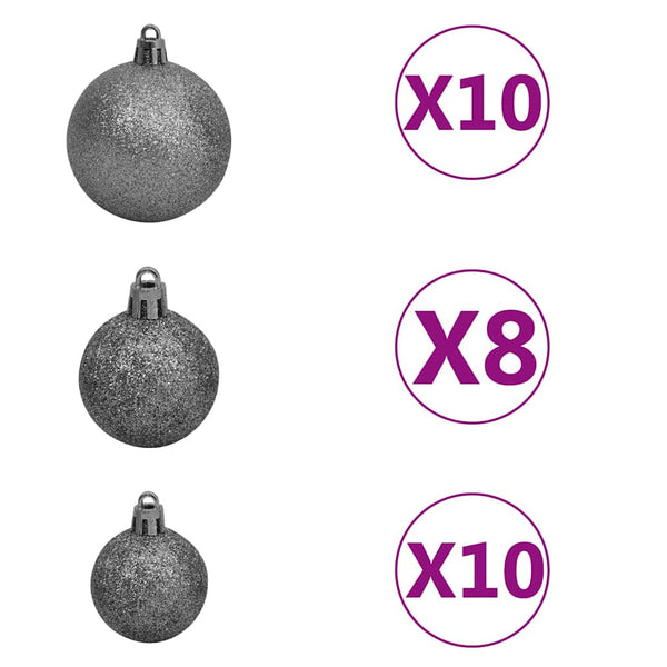 Künstlicher Weihnachtsbaum Beleuchtung & Kugeln Schwarz 210 cm