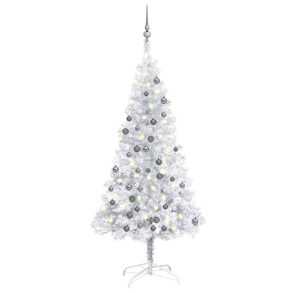Künstlicher Weihnachtsbaum Beleuchtung & Kugeln Silber 120 cm