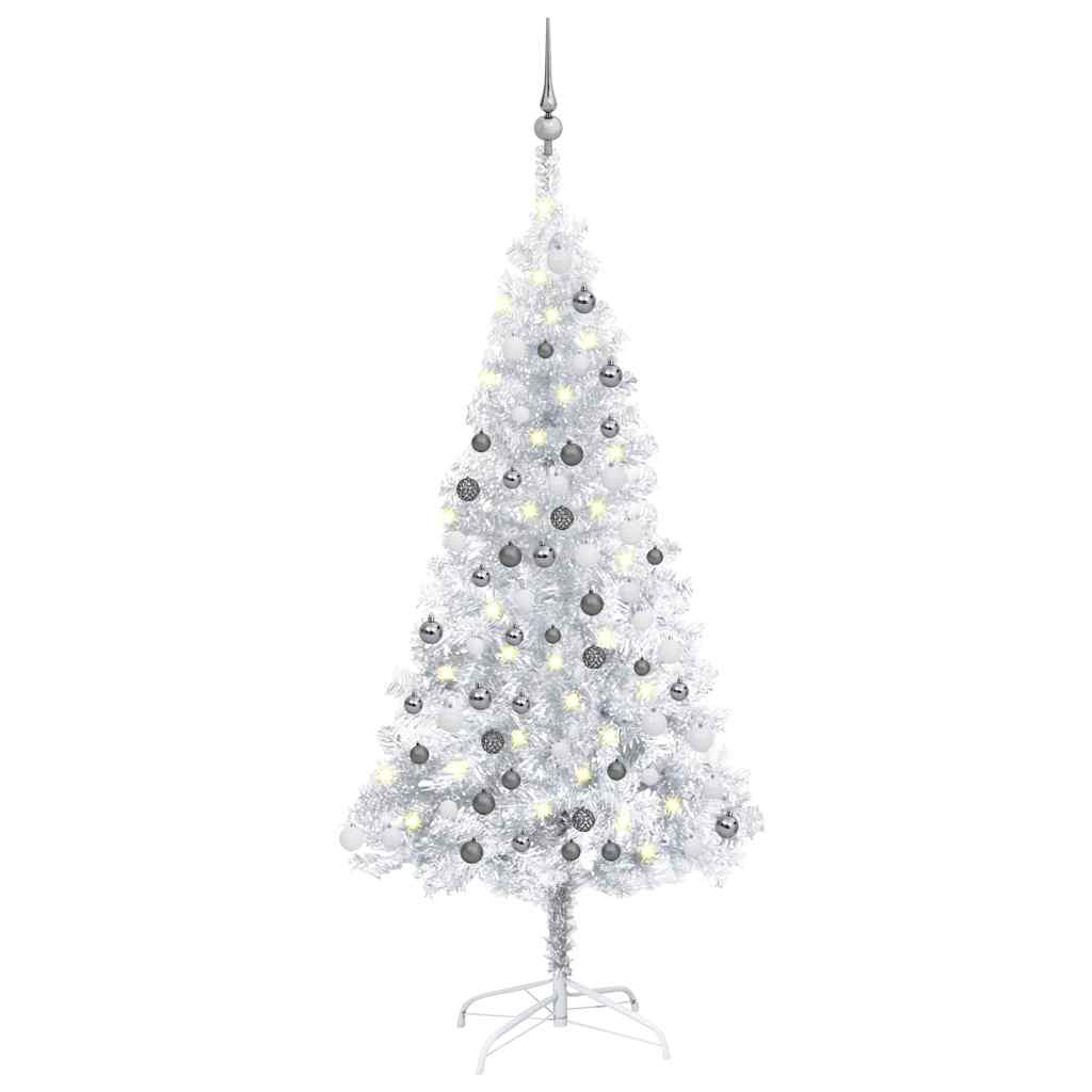 Künstlicher Weihnachtsbaum Beleuchtung & Kugeln Silber 120 cm