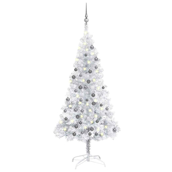 Künstlicher Weihnachtsbaum Beleuchtung & Kugeln Silber 120 cm