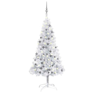 Künstlicher Weihnachtsbaum Beleuchtung & Kugeln Silber 150 cm