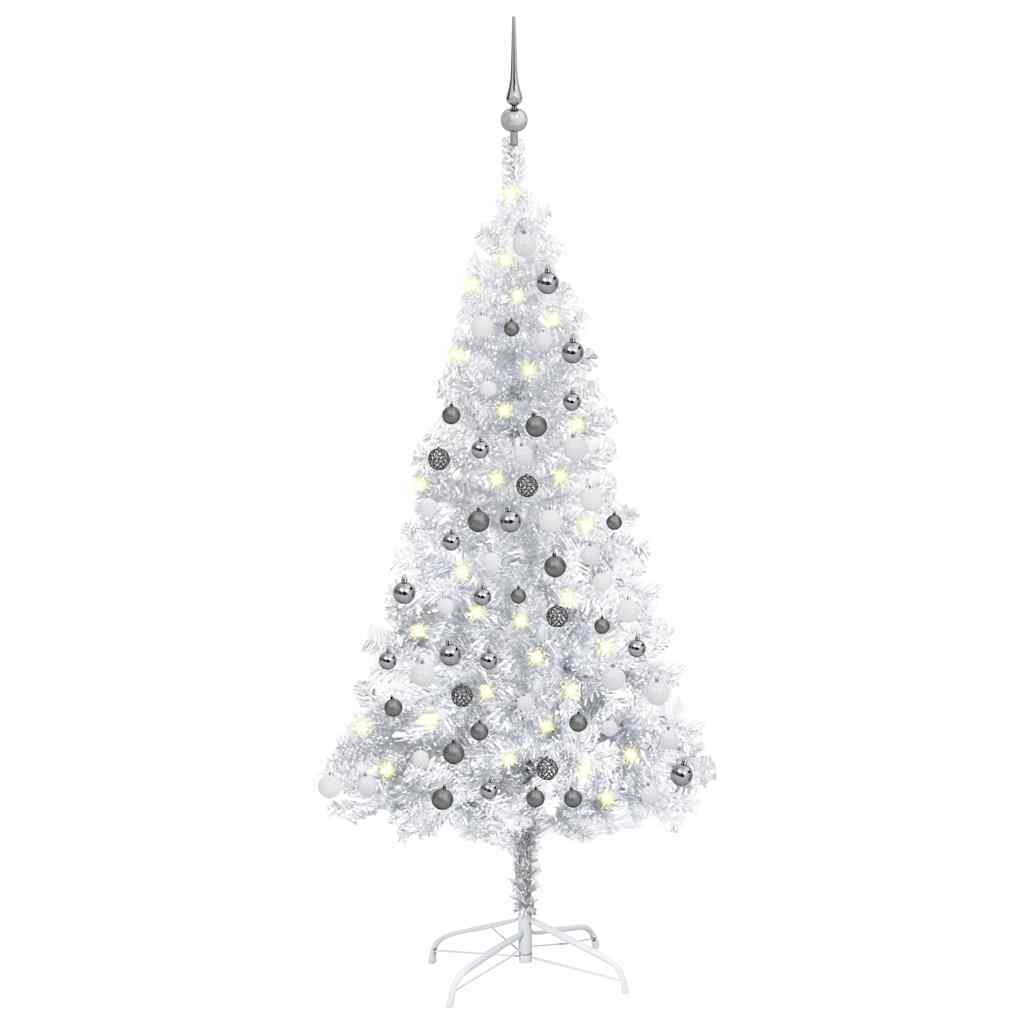 Künstlicher Weihnachtsbaum Beleuchtung & Kugeln Silber 150 cm