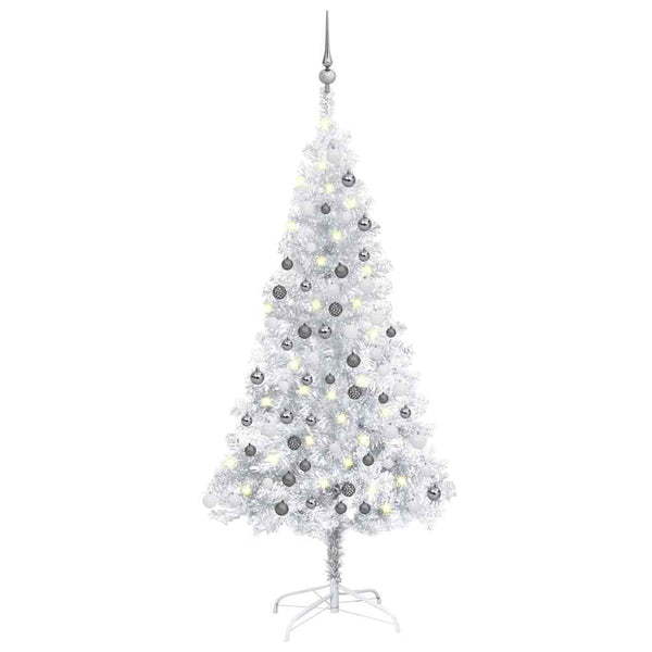 Künstlicher Weihnachtsbaum Beleuchtung & Kugeln Silber 150 cm