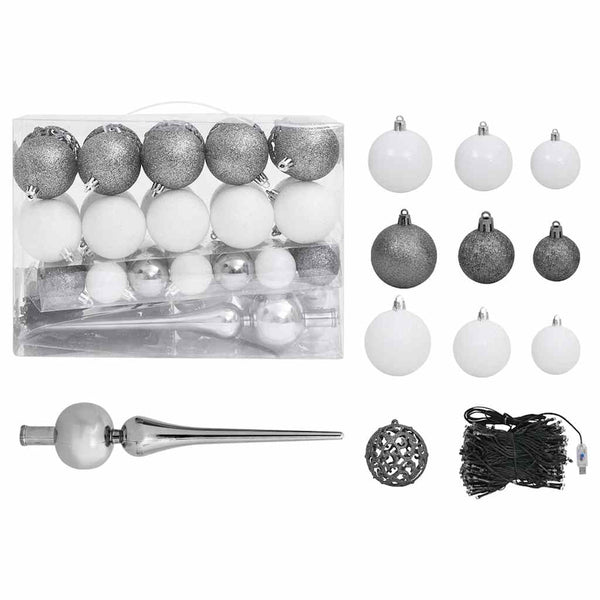 Künstlicher Weihnachtsbaum Beleuchtung & Kugeln Silber 150 cm