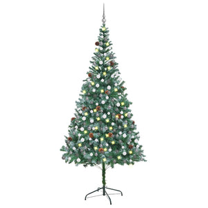 Künstlicher Weihnachtsbaum mit Beleuchtung Kugeln Zapfen 210 cm