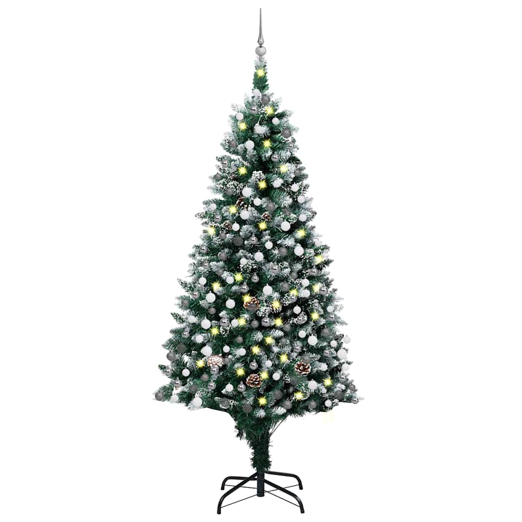 vidaXL Sapin de Noël artificiel avec LED, boules et pommes de pin 210 cm