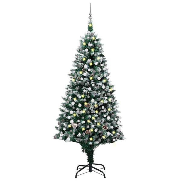 vidaXL Sapin de Noël artificiel avec LED, boules et pommes de pin 210 cm