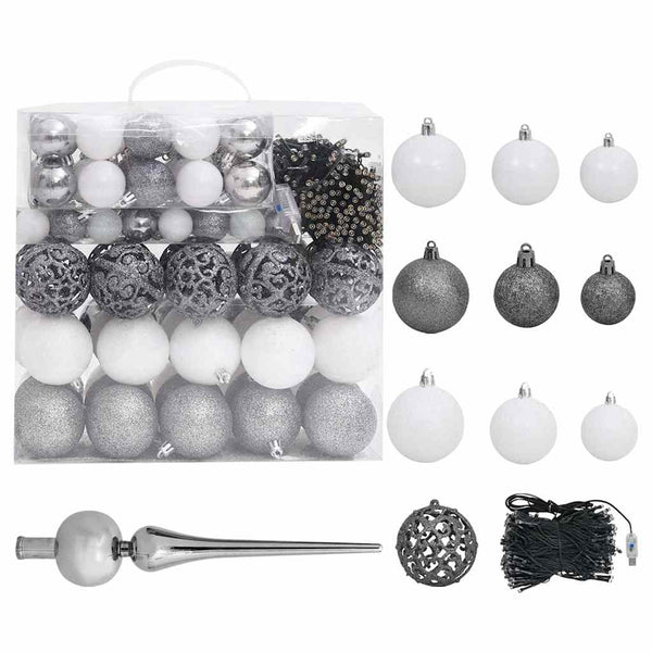 vidaXL Sapin de Noël artificiel avec LED, boules et pommes de pin 210 cm