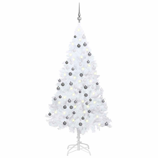 Künstlicher Weihnachtsbaum mit Beleuchtung & Kugeln Weiß 120 cm