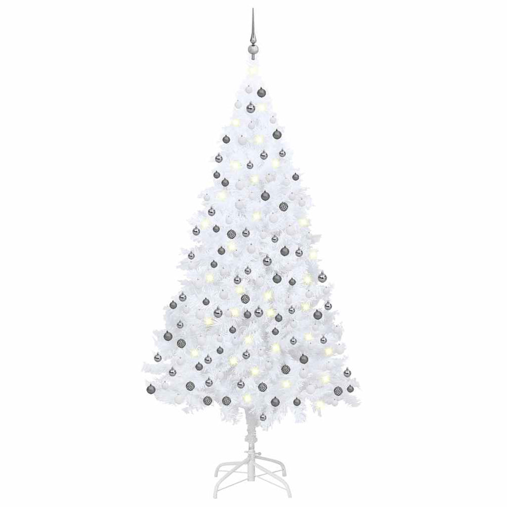 Künstlicher Weihnachtsbaum mit Beleuchtung & Kugeln Weiß 240 cm