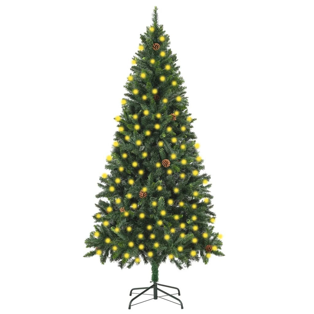 Künstlicher Weihnachtsbaum mit Beleuchtung & Zapfen Grün 210 cm