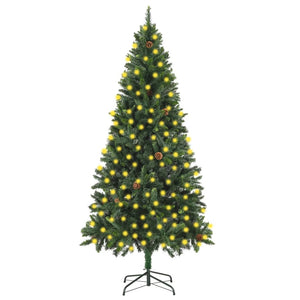 Künstlicher Weihnachtsbaum mit Beleuchtung & Zapfen Grün 210 cm