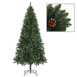 Künstlicher Weihnachtsbaum mit Beleuchtung & Zapfen Grün 210 cm