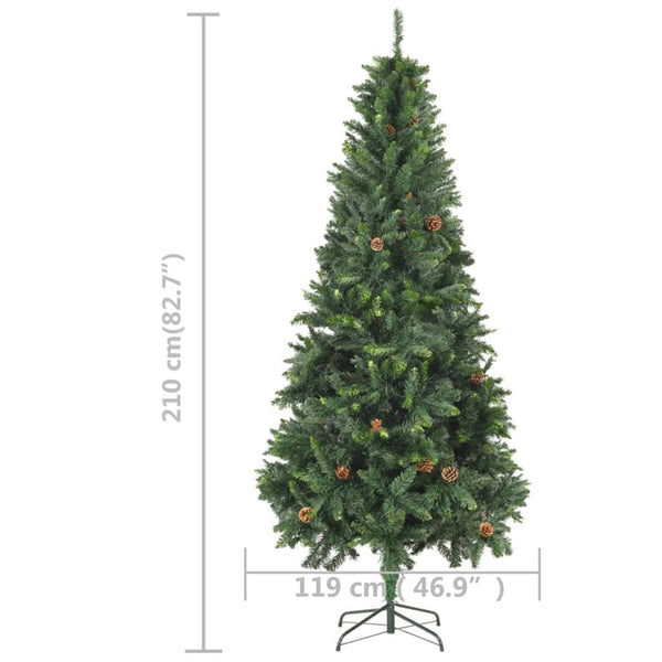 Künstlicher Weihnachtsbaum mit Beleuchtung & Zapfen Grün 210 cm