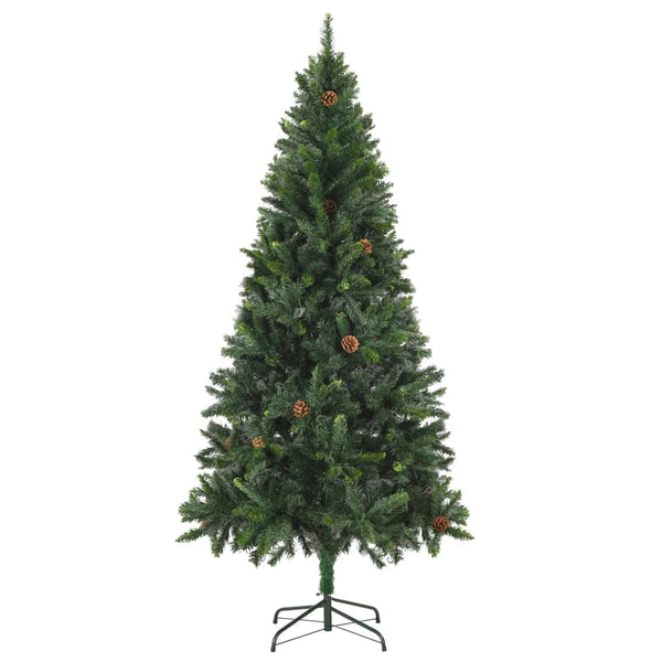 Künstlicher Weihnachtsbaum mit Beleuchtung & Zapfen Grün 210 cm