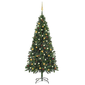 Künstlicher Weihnachtsbaum mit Beleuchtung & Kugeln Grün 180 cm