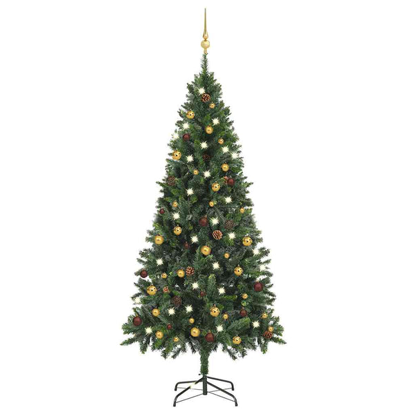 Künstlicher Weihnachtsbaum mit Beleuchtung & Kugeln Grün 180 cm