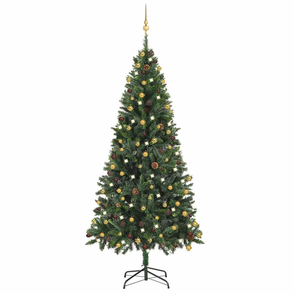 Künstlicher Weihnachtsbaum mit Beleuchtung & Kugeln Grün 210 cm