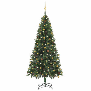Künstlicher Weihnachtsbaum mit Beleuchtung & Kugeln Grün 210 cm