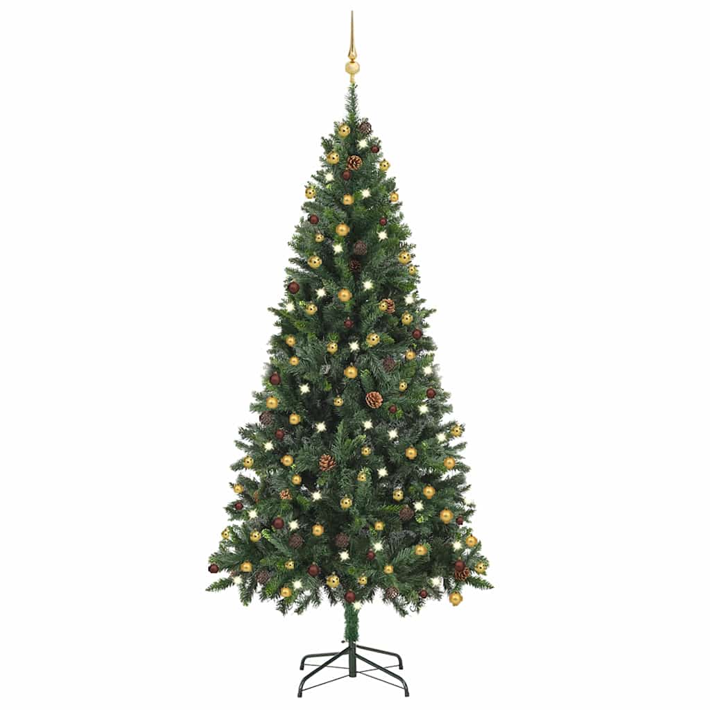 Künstlicher Weihnachtsbaum mit Beleuchtung & Kugeln Grün 210 cm