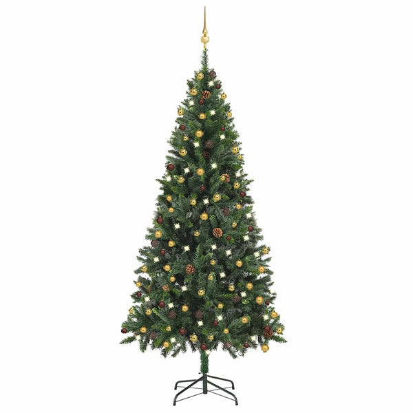 Künstlicher Weihnachtsbaum mit Beleuchtung & Kugeln Grün 210 cm
