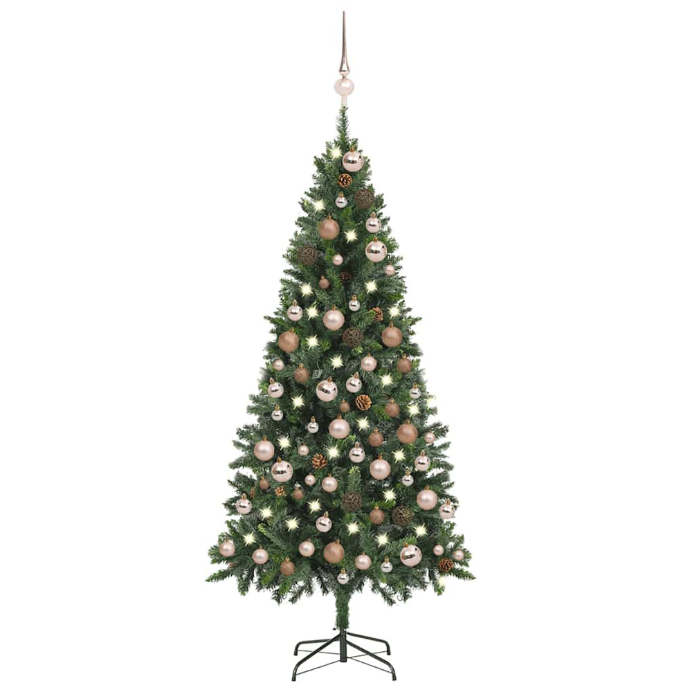 Künstlicher Weihnachtsbaum mit Beleuchtung Kugeln Zapfen 180 cm