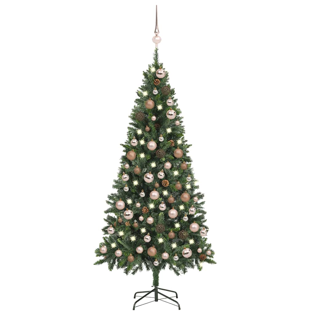 Künstlicher Weihnachtsbaum mit Beleuchtung Kugeln Zapfen 180 cm