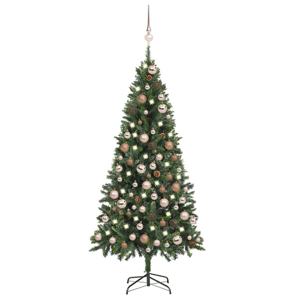 Künstlicher Weihnachtsbaum mit Beleuchtung Kugeln Zapfen 180 cm