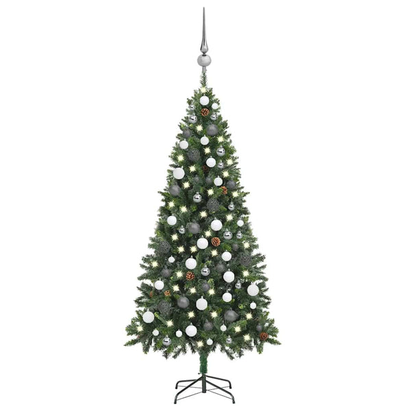 Künstlicher Weihnachtsbaum mit Beleuchtung Kugeln Zapfen 180 cm