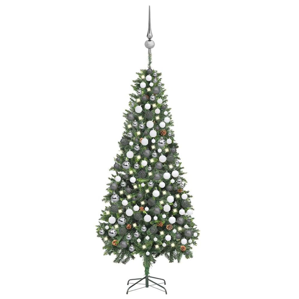 Künstlicher Weihnachtsbaum mit Beleuchtung Kugeln Zapfen 210 cm