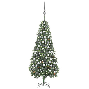 Künstlicher Weihnachtsbaum mit Beleuchtung Kugeln Zapfen 210 cm