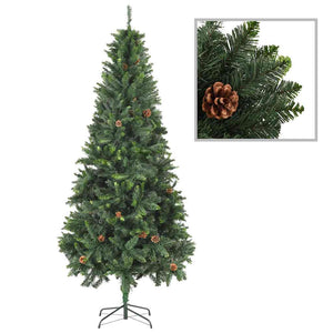 Künstlicher Weihnachtsbaum mit Beleuchtung Kugeln Zapfen 210 cm
